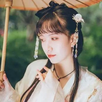 Заколка для волос в виде птицы, цветка, утконоса, жемчуга, китайский стиль, заколки для волос Hanfu Taseel, ежедневные белый