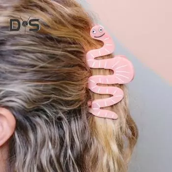 Заколка для волос в виде розового пластикового смайлика, заколка для волос в форме змеи, противоскользящая заколка для волос в виде головы акулы, аксессуар для волос розовый