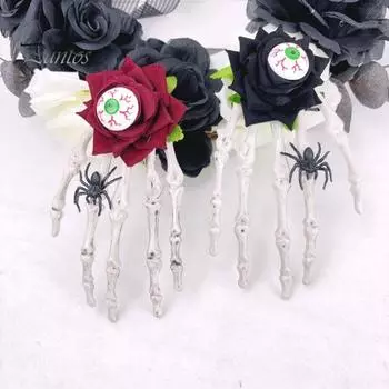 Заколка для волос в виде скелета на Хэллоуин, заколка для волос в виде цветка розы, паука, черепа, глазного яблока, головной убор на День мертвых, аксессуар для косплея, декор для вечеринки чёрный