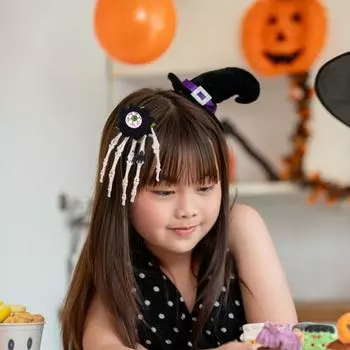 Заколка для волос в виде скелета на Хэллоуин, заколка для волос в виде цветка розы, паука, черепа, глазного яблока, головной убор на День мертвых, аксессуар для косплея, декор для вечеринки чёрный