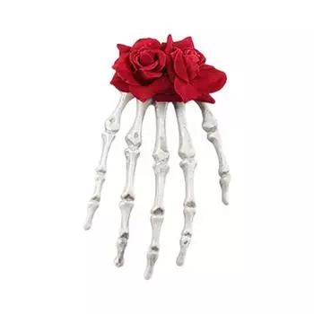 Заколка для волос в виде скелета руки Готическая заколка с искусственными розами Панк-стиль Аксессуары для волос для тематической вечеринки на Хэллоуин, для маскарада