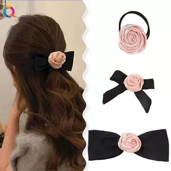 Заколка для волос в виде супер-сказочного банта, аксессуар для волос из ткани с объемной розой, зажим для волос, женская заколка для волос высокого класса, корейский головной убор Qiyue factory direct sales