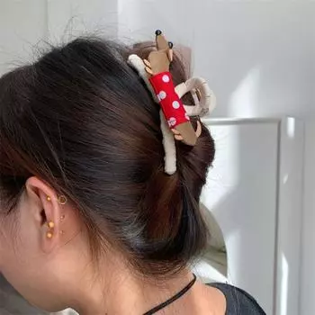 Заколка для волос в виде таксы из ткани, держатель для щенка в виде конского хвоста, модный головной убор в виде мультяшной собаки Red Hair Clip