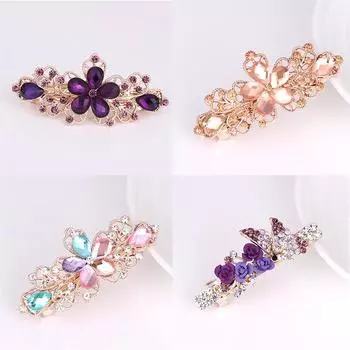 Заколка для волос, весенняя заколка для волос, зажим для головного убора, женские аксессуары для волос с жемчужным цветком и кристаллами, корейский стиль, бант со стразами 6.5CM фиолетовый