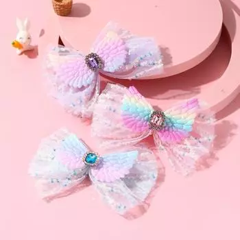 Заколка для волос Wing Sweet Mesh Princess Gauze Hair Accessories Cute Bow Mesh Hair Clip Headwear синий