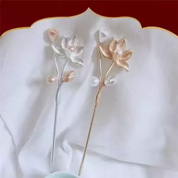 Заколка для волос женская цветок лотоса длинная шпилька палка национальный стиль металл винтажные шпильки аксессуары банкетные волосы 18.5*4cm