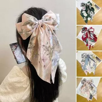 Заколка для волос, женская заколка с большим бантом, двухслойная заколка с цветочным принтом, бант, заколка для хвоста, зажим для волос, инструмент для укладки волос, аксессуары для волос чёрный