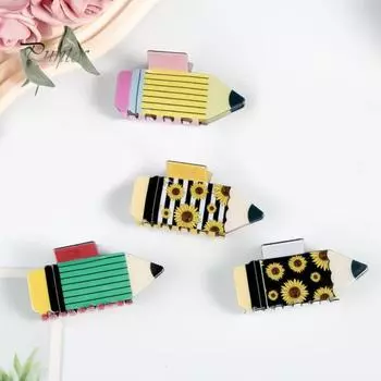 Заколка-карандаш с рисунком подсолнуха в полоску, заколка для волос с защитой от скольжения, заколка для волос с зубцами, аксессуар для волос «Назад в школу» чёрный