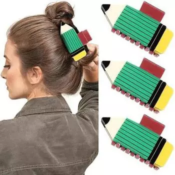 Заколка-карандаш с рисунком подсолнуха в полоску, заколка для волос с защитой от скольжения, заколка для волос с зубцами, аксессуар для волос «Назад в школу» чёрный