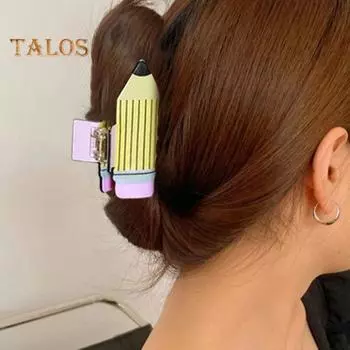 Заколка-карандаш с рисунком подсолнуха в полоску, заколка для волос с защитой от скольжения, заколка для волос с зубцами, аксессуар для волос «Назад в школу» розовый