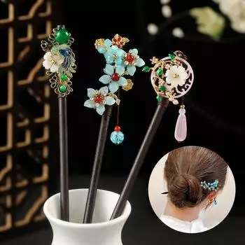 Заколка-кисточка, многоцветная деревянная заколка для волос, ретро-минималистичный темпераментный головной убор, аксессуар для волос для женщин 12