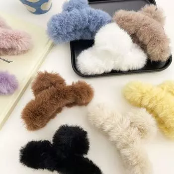 Заколка-краб, акриловая шпилька, аксессуары для волос в корейском стиле, женская плюшевая заколка для волос синий