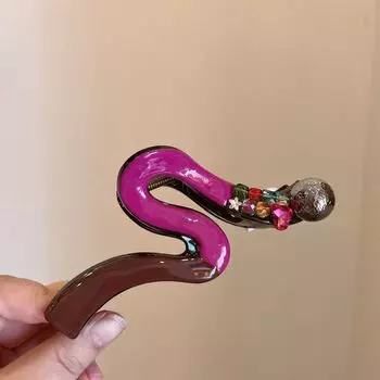 Заколка-краб для волос с закрученным дизайном, контрастного цвета, большая волнистая заколка-акула, длинные аксессуары для волос фиолетовый