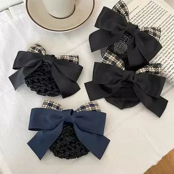 Заколка-пружинка с решеткой и бантом в корейском стиле для медсестер, элегантный пучок для девочек black-middle net