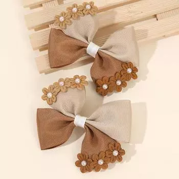 Заколки-банты Милые цветочные аксессуары для девочки женщины Милая розовая лоскутная заколка Декоративная заколка с французским жемчугом Детский головной убор