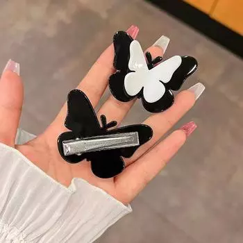 Заколки для волос-бабочки y2k, заколка для волос для девочек, заколка-бабочка, черно-белые заколки для челки, заколки-бабочки 2
