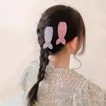 Заколки для волос для маленьких девочек с разноцветными пайетками и рыбками, милые аксессуары для волос сбоку