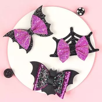 Заколки для волос из кожи в виде банта на Хэллоуин, блестящие заколки в виде крыла летучей мыши, забавные креативные заколки для маленьких девочек, милые аксессуары для волос