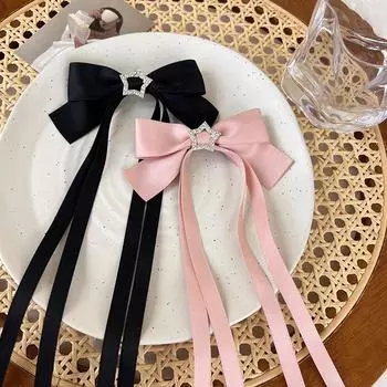 Заколки для волос с бантом в виде хрустальной звезды, длинные заколки-ленты, повязка на голову для женщин и девочек, аксессуары для волос розовый