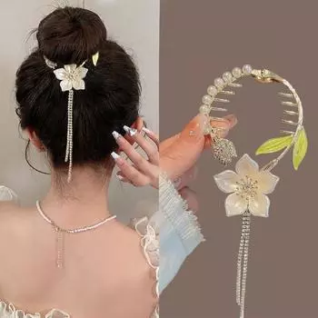 Заколки для волос с цветами, изысканные заколки для волос с кисточками из искусственного жемчуга, женские модные элегантные заколки в форме акулы, аксессуары для волос