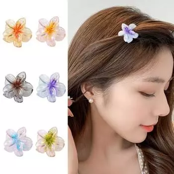 Заколки для волос с цветами, сильный коготь, градиент цвета, зажим в виде акулы, прозрачный блеск, заколка для волос Plumeria Bauhinia, противоскользящее украшение для фиксации волос серый