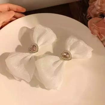 Заколки для волос с жемчугом и кристаллами в форме сердца, заколки для волос со стразами, милые розовые заколки для волос с бантом для девочек B