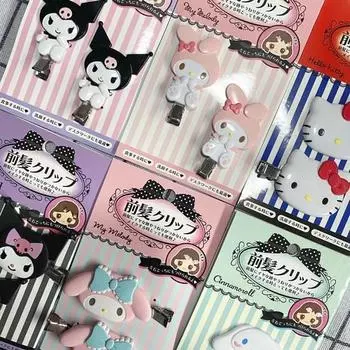 Заколки для волос Sanrio Bangs 10 видов Kuromi My Melody Cinnamon Roll Pom Pom Purin Hello Kitty Pochacco, популярный персонаж в Корее