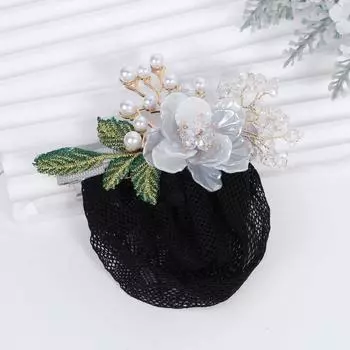 Заколки для волос Сетка-чехол Жемчуг Крючком Сетка для пучка Снуд для пучка Кружевная сетка для волос Подарок на День матери White&Grey-Thin Net