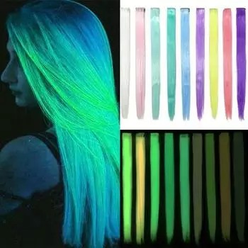 Заколки для волос Светящиеся накладные волосы Радужные синтетические волосы Длинные прямые накладные волосы для вечеринки Style 10