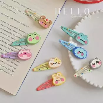 Заколки для волос в горошек с изображением мультяшного медведя и кролика для девочек