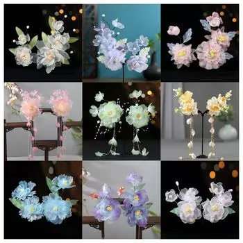 Заколки для волос в виде цветка, вилки, китайские аксессуары для волос ханьфу для женщин, вилка-шпилька ручной работы, винтажные свадебные украшения для волос в стиле ретро, короны для девочек и женщин