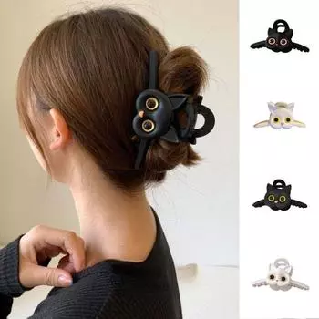 Заколки для волос в виде мультяшных кошек, женские декоративные зажимы с прочным захватом, аксессуары для волос для девочек, шиньон белый