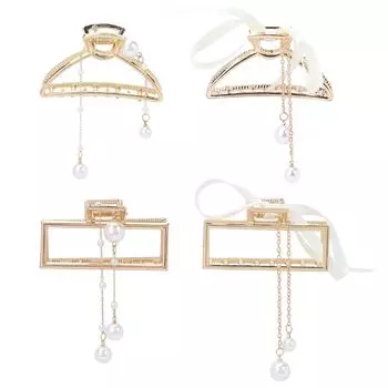 Заколки-краб для волос из сплава с сильной фиксацией, нескользящие, искусственные жемчужины, аксессуары для укладки волос для женщин Square