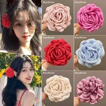 Заколки-краб из ткани с цветком розы для женщин и девочек, заколки для волос, пластиковые зажимы для волос, головные уборы, корейские женские аксессуары 12cm