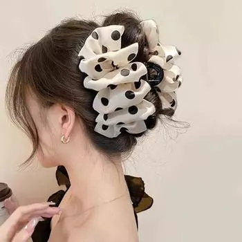Заколки-краб с большим бантом в горошек для женщин, элегантные заколки-хвосты с бантом, аксессуары для головных уборов, двухсторонние заколки в виде акулы белый