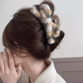 Заколки-крабы для женщин, зажим-краб для укладки волос с вязаным бантом, женская нескользящая заколка для вьющихся волнистых прямых волос для ежедневного использования