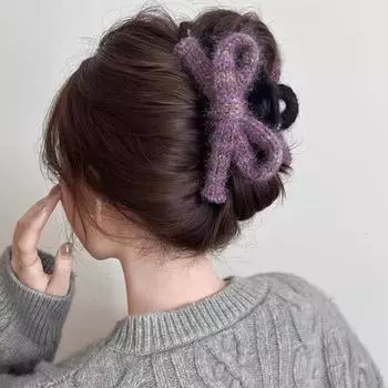 Заколки-крабы для женщин, зажим-краб для укладки волос с вязаным бантом, женская нескользящая заколка для вьющихся волнистых прямых волос для ежедневного использования