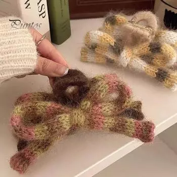 Заколки-крабы для женщин, зажим-краб для укладки волос с вязаным бантом, женская нескользящая заколка для вьющихся волнистых прямых волос для ежедневного использования A