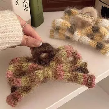 Заколки-крабы Yousheng для женщин, зажим-краб для укладки волос с вязаным бантом, женская противоскользящая заколка для вьющихся волнистых прямых волос для ежедневного использования