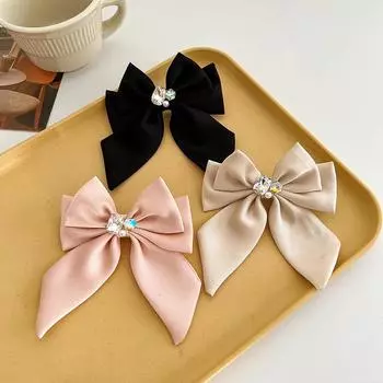 Заколки с бахромой, простой однотонный зажим, атласный цвет, ткань со стразами, заколка для волос, аксессуар для волос, зажим сбоку 11*11cm чёрный