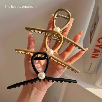 Заколки с матовой рукояткой, большие, с затылком, для объема волос, густые, с имитацией жемчуга, зажим в виде акулы, женские аксессуары для волос, когти для волос