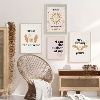 Закон Притяжения Печать Бохо Искусство Цитата Проявление Холст Плакат Осознанность Любовь к Себе Уход за собой Терапия Настенная Живопись Декор Без Рамки 21*30cm No Frame