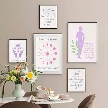 Закон Притяжения Печати Ежедневное Утверждение Манифест Цитата Картина на Холсте Манифест Настенное Искусство Позитив Уход За Собой Картины 21x30cm No Framed