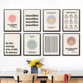 Закон притяжения принт в стиле бохо художественная цитата проявление холст плакат осознанность любовь к себе уход за собой терапия настенная живопись Декор 20x30cm