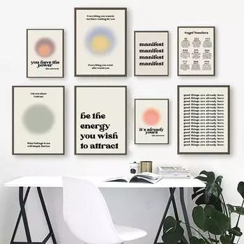 Закон притяжения принт в стиле бохо художественная цитата проявление холст плакат осознанность любовь к себе уход за собой терапия настенная живопись Декор 21x30cm No Framed