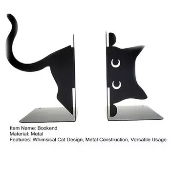 Закругленные края Металлические держатели для книг Мультяшные кошки Держатели для книг Милые держатели для книг Библиотека чёрный