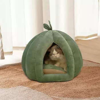 Закрытое гнездо для кошек для домашних животных, дизайн в виде тыквы, съемная палатка для котят и собак S