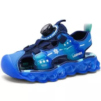 Закрытые носки для мальчиков с вращающимися кнопками, пляжные спортивные сандалии для мальчиков, спортивные сандалии для девочек, детские сандалии 28 чёрный/белый