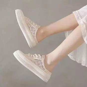 Закрытые полутапочки женские летние новые верхние туфли для беременных женщин без застежек ленивые туфли на платформе без каблука парусиновые туфли 35