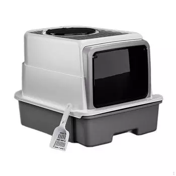 Закрытый кошачий туалет, большой туалетный лоток с верхним входом и крышкой, коробка, горшок для котенка серый